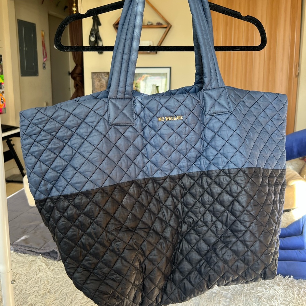 MZ Wallace Quilted Tote in Navy and Black